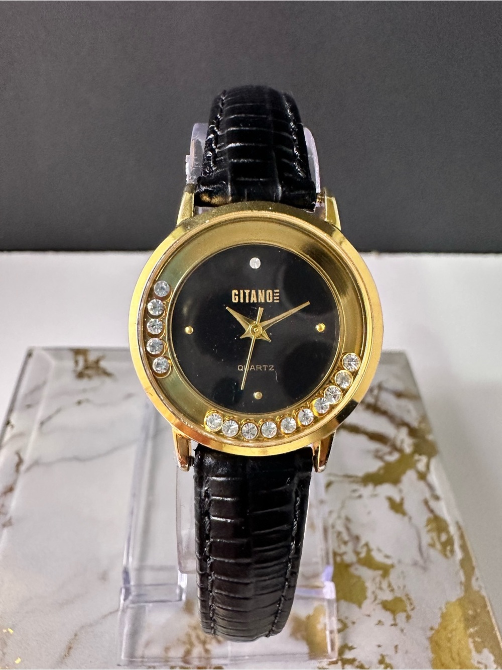 Gitano Black and Gold Crystal Accent Women's Watch